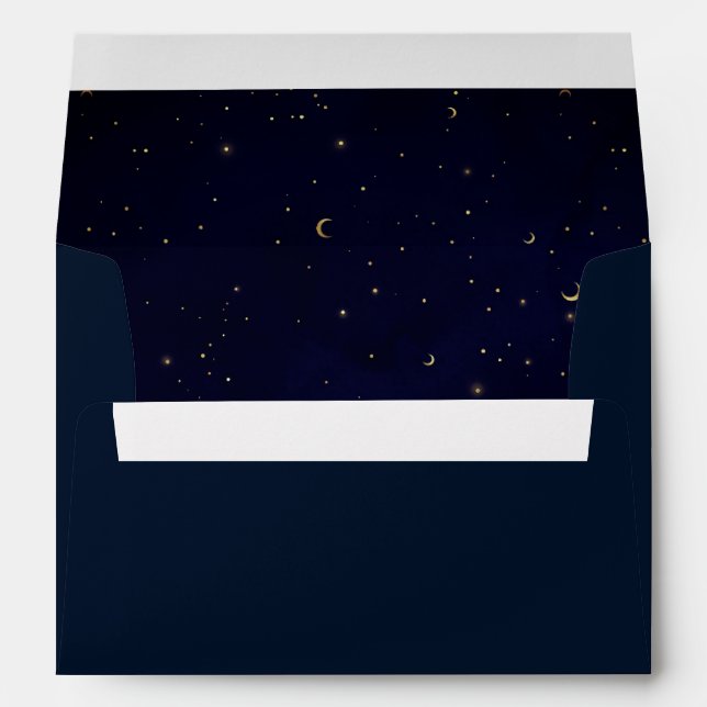 Moon Stars Dark Navy Blue Lined Envelope (Back (Bottom))