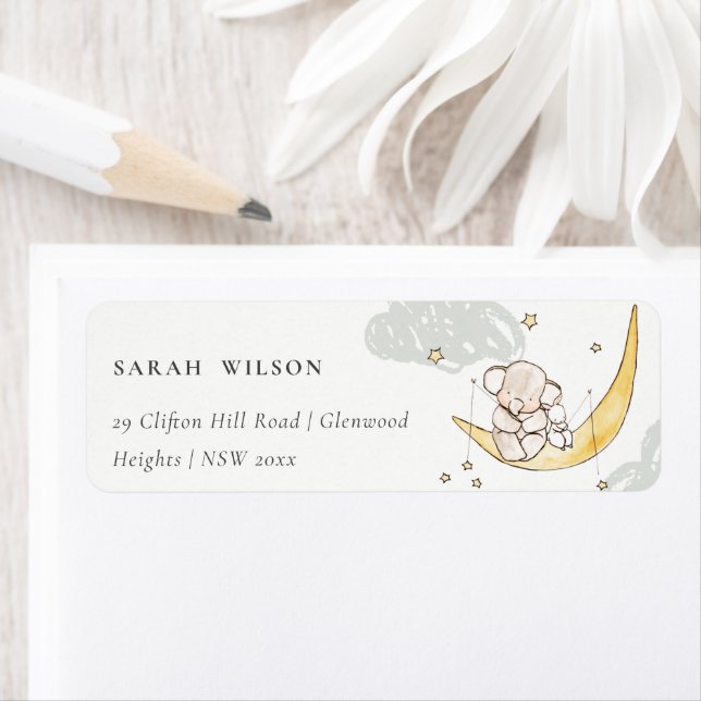 Moon Stars Elephant Bunny Gender Neutral Address (Insitu)