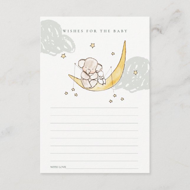 Moon & Stars Elephant Bunny Wishes for Baby Shower Enclosure Card (Front)