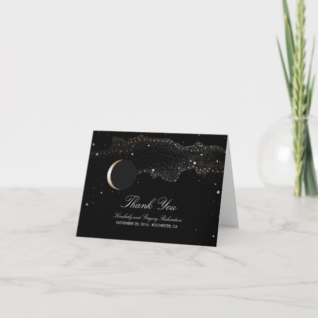 Moon Stars Enchanted Night Black Wedding Thank You (Front)