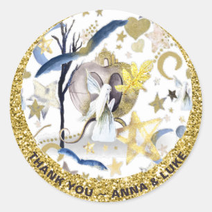 *~* Moon Stars Fairy Tale Glitter Castle Classic Round Sticker