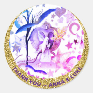 *~* Moon Stars Fairy Tales Glitter Castle Classic Round Sticker