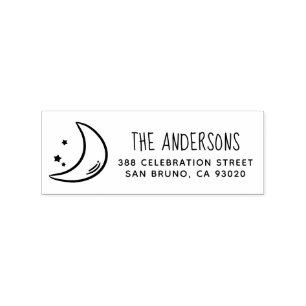 Moon & Stars   Family Name & Return Address Rubber Stamp