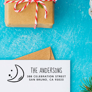Moon & Stars   Family Name & Return Address Self-inking Stamp