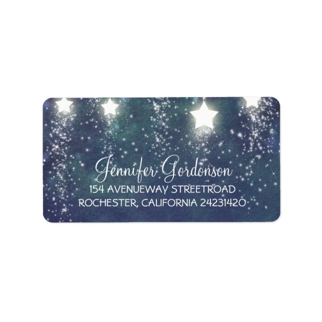 Moon Stars Glitter Navy Wedding Label (Front)