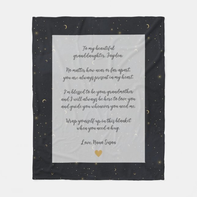 Moon Stars Gold Custom Quote Granddaughter Fleece Blanket (Front)