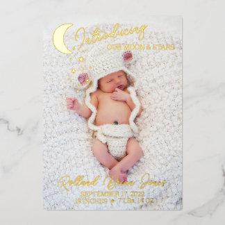 Moon & Stars Gold Foil Photo Birth Announcement
