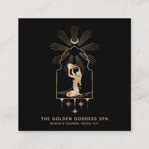 *~* Moon Stars Golden Goddess Sea Bathing Urn Spa Square Business Card
