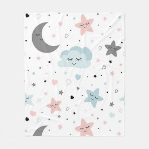 moon, stars, hearts, clouds,kids, fleece blanket