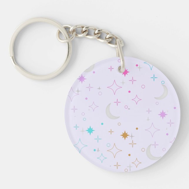 Moon & Stars  Minimalist Lavender Key Ring (Front)