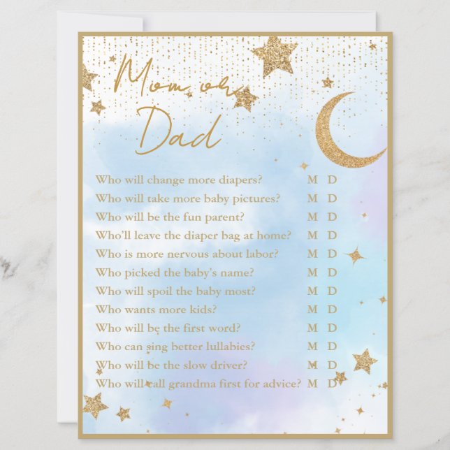 Moon & Stars Mum or Dad Baby Shower Game (Front)