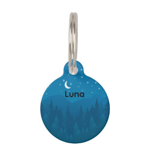 Moon Stars Mystic Mountain Trees Pet ID Tag