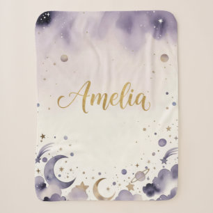 Moon Stars Nursery Blanket with Custom Name Amelia