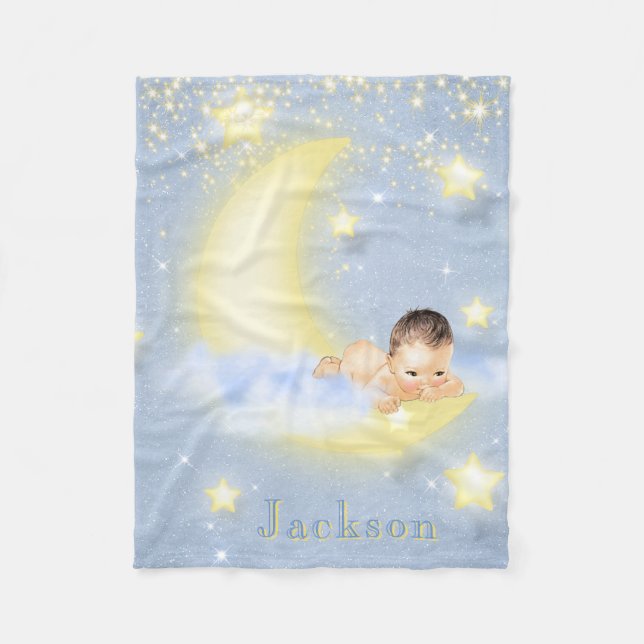 Moon Stars Personalised Baby Boy Blanket (Front)