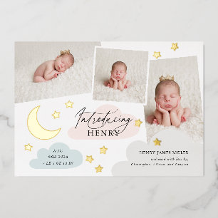Moon Stars Photo Collage Multi Birth Announcement