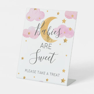 Moon & Stars Pink Baby Shower Treat Sign