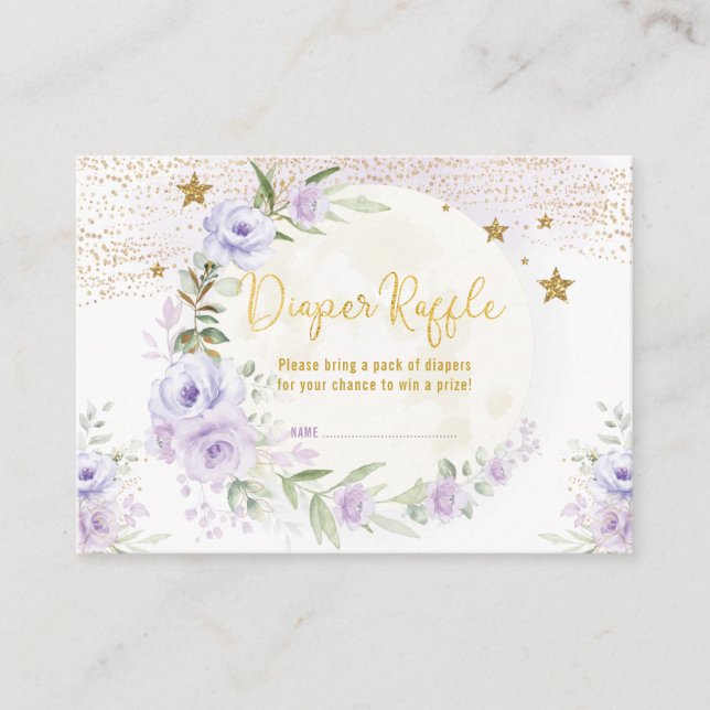 Moon & Stars Purple Gold Floral Diaper Raffle Enclosure Card (Front)