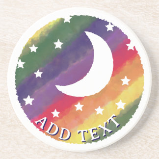 Moon Stars Rainbow Watercolor Decor  Coaster