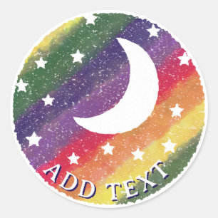 Moon Stars Rainbow Watercolor Old Print Decor  Classic Round Sticker