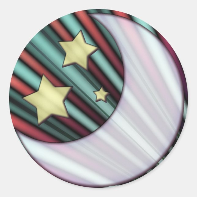 Moon, Stars, Rising Sun Classic Round Sticker (Front)