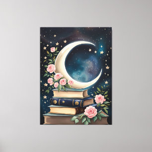 Moon, Stars, Roses and Books Canvas Print