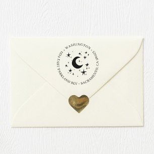 Moon & Stars   Round Family Name Return Address Rubber Stamp