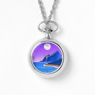 Moon, Stars Sea and Mountains in Violet and Blue  Watch
