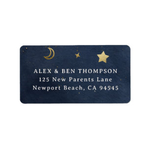 Moon Stars Starry Night Navy Blue Gold Address Label