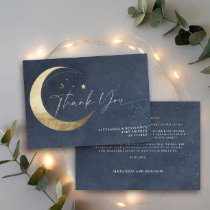 Moon Stars Starry Night Twinkle Navy Baby Shower Thank You Card