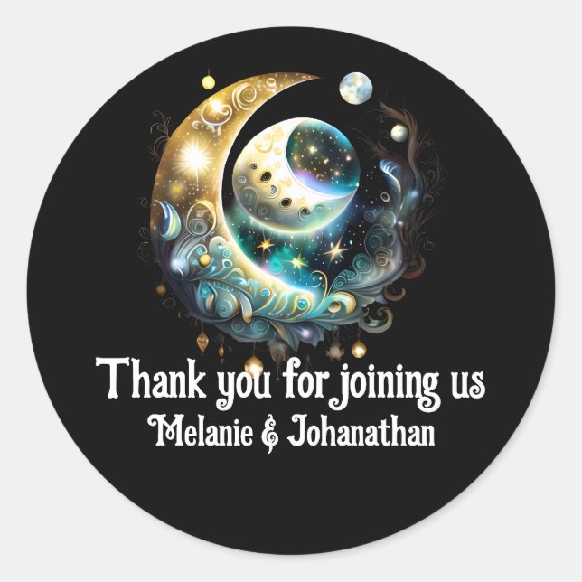 Moon stars starry night wiccan phases chic classic round sticker (Front)