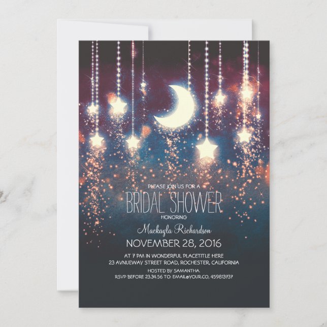 Moon Stars & String Lights Bridal Shower Invitation (Front)