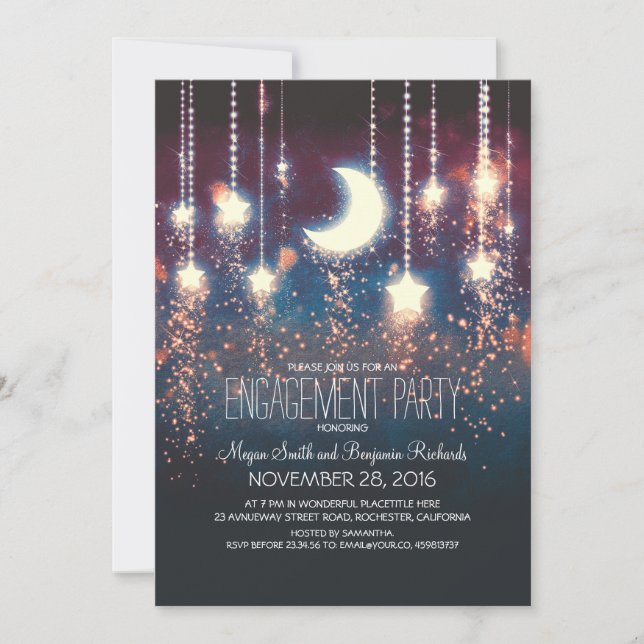 Moon Stars & String Lights Engagement Party Invitation (Front)