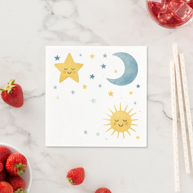 Moon, Stars, Sun & Cloud Celestial Baby Shower Napkin (Insitu)