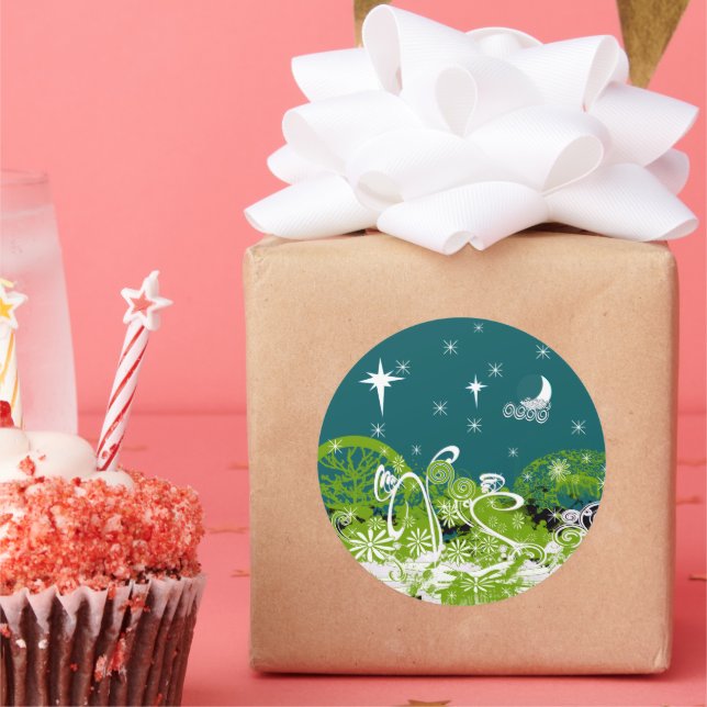 Moon Stars Swirl Paint Splat Classic Round Sticker (Party)