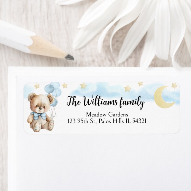 Moon & stars teddy bear baby return address labels (Insitu)