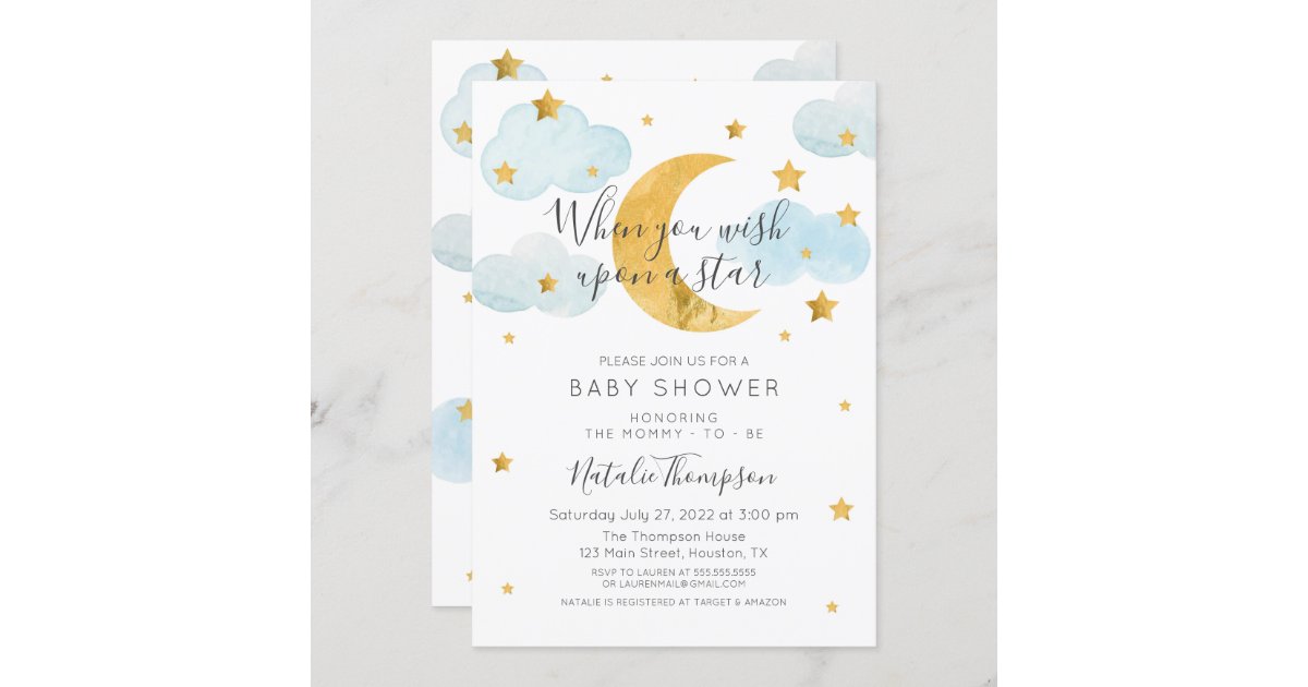 Moon & Stars theme Baby Shower Invitation | Zazzle.co.uk