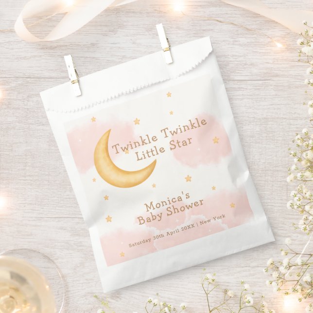 Moon Stars Twinkle Twinkle Girl Baby Shower Favour Bags (Clipped)