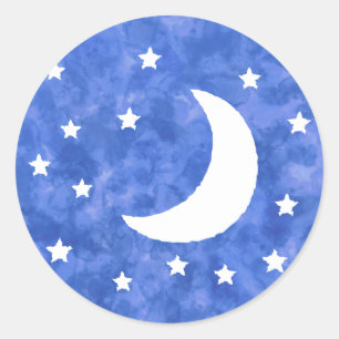 Moon Stars Watercolor Decor  Classic Round Sticker