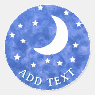 Moon Stars Watercolor Decor  Classic Round Sticker