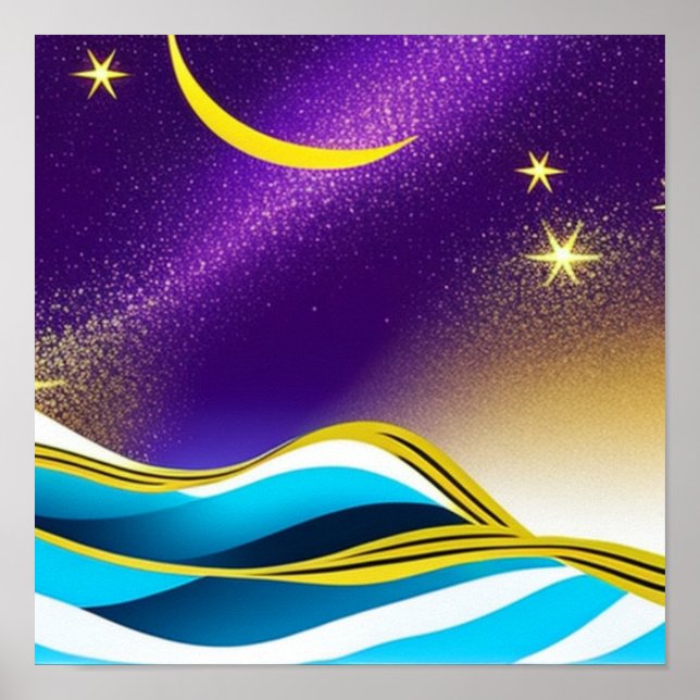 Moon Stars Waves Poster (Front)