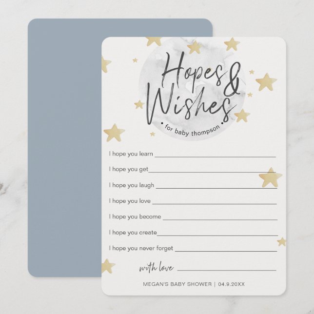 Moon Starts Hopes & Wishes Boy Baby Shower Card (Front/Back)