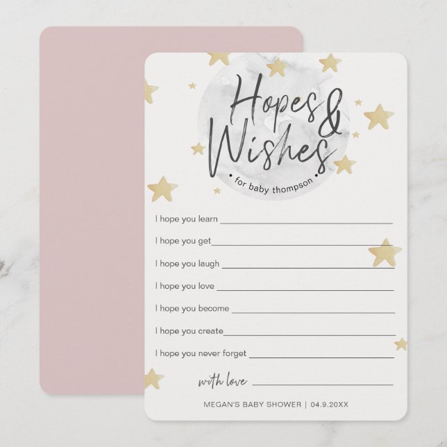 Moon Starts Hopes & Wishes Girl Baby Shower Card (Front/Back)