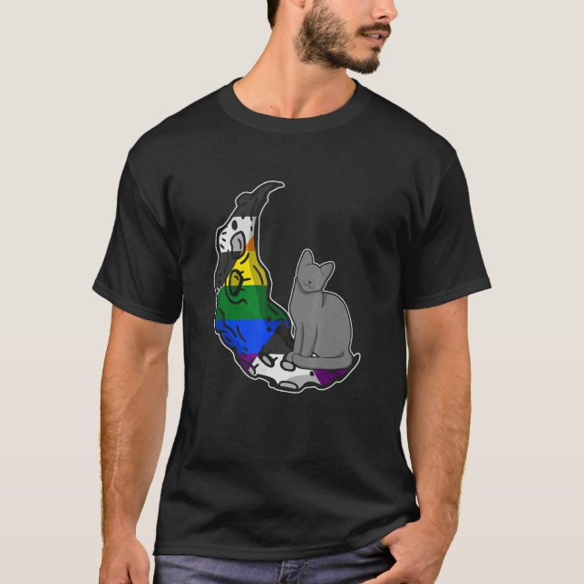 Moon Straight Ally Flag Cat LGBTQ Safe Space Gay P T-Shirt (Front)