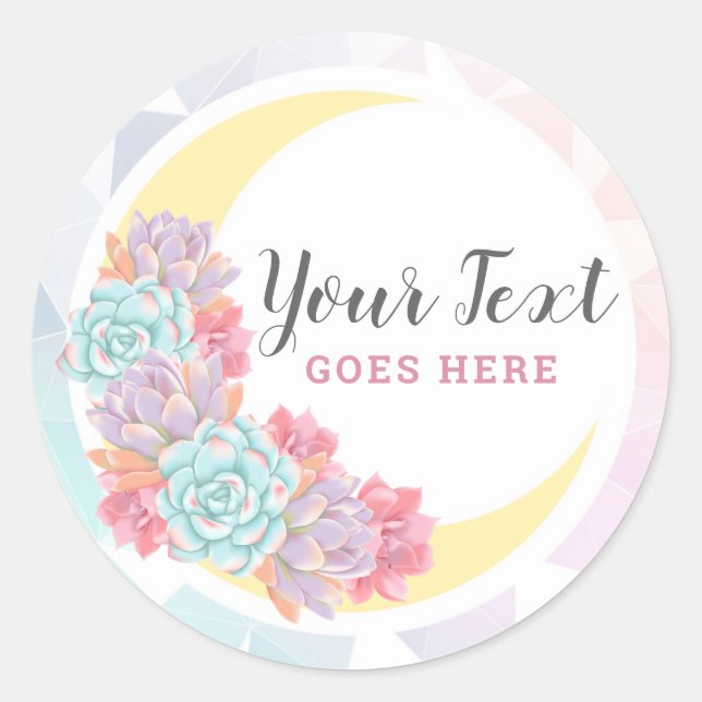 Moon & Succulents Pastel Mystic Boho Floral Cactus Classic Round Sticker (Front)