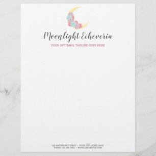 Moon & Succulents Pastel Mystic Boho Floral Cactus Custom Letterhead