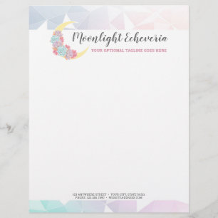 Moon & Succulents Pastel Mystic Boho Floral Cactus Custom Letterhead