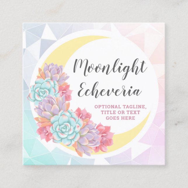 Moon & Succulents Pastel Mystic Cactus Social Icon Square Business Card (Front)