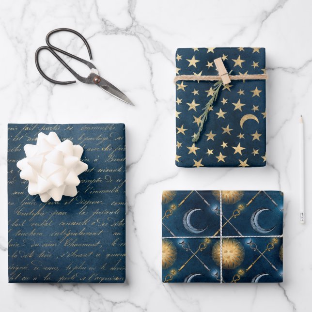 Moon Sun and Stars Wrapping Paper Sheets  (Front)