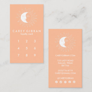 Moon & Sun Chic Elegant Line Drawing Peach Fuzz  Loyalty Card