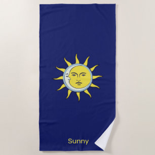 Moon & Sun Conjunction on Navy Blue Beach Towel